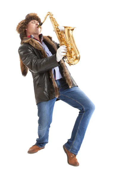 Homme jouant sur saxophone — Photo