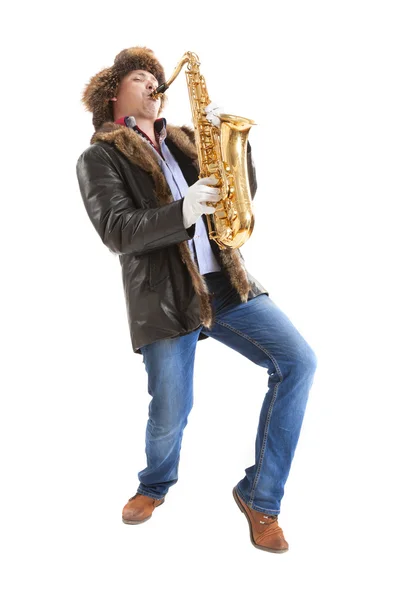 Homme jouant sur saxophone — Photo