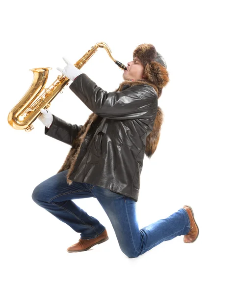 Homme jouant sur saxophone — Photo