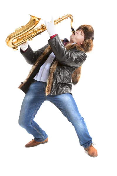 Uomo che suona il sassofono — Foto Stock