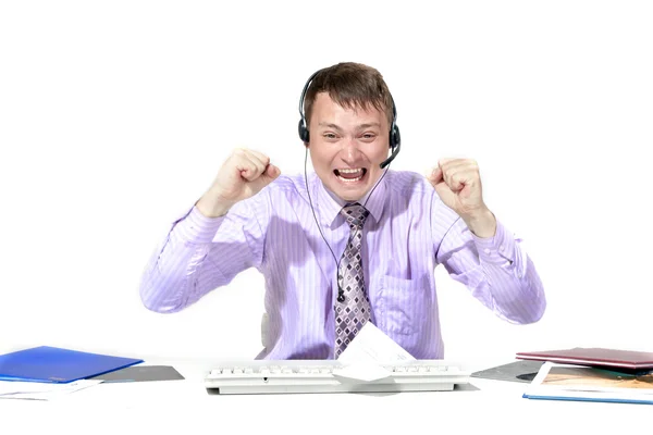 Emotionele man aan het werk — Stockfoto