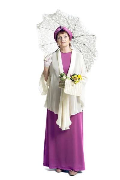 Mujer con flores sosteniendo paraguas —  Fotos de Stock