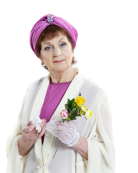 Woman with yellow roses — Stock Photo, Image