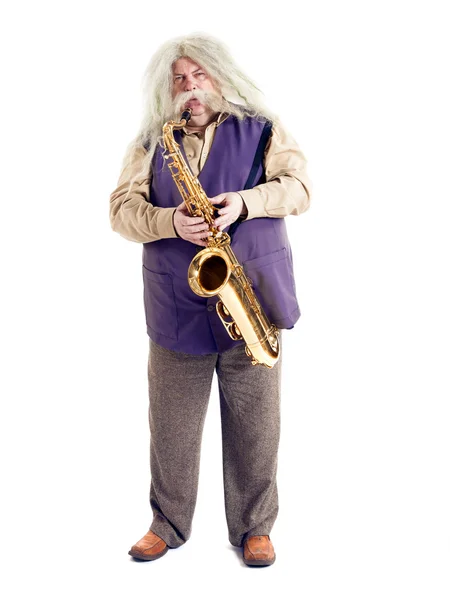 Old hippies saxophonist — Stock Photo, Image