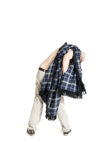 Man with a plaid turned back and looking down — Stock Photo, Image