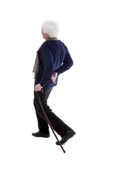 Hombre mayor con un bastón y dolor en la espalda — Foto de Stock
