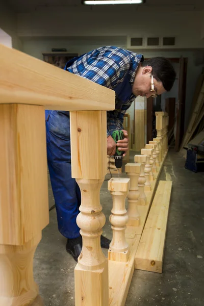 Carpenter working with fance — Stock Photo, Image