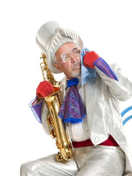 Wailful goochelaar met een trompet — Stockfoto