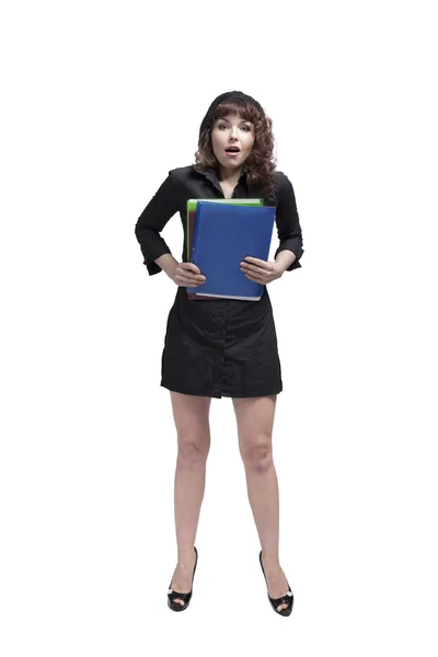 Surprised girl with the blue folder — Stock Photo, Image