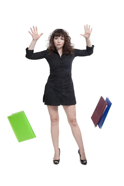 Mujer de negocios lanzando pila de papeles — Foto de Stock