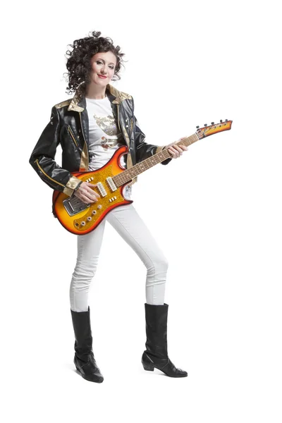 Girl  playing on electro guitar — Stock Photo, Image