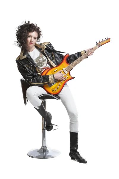 Girl  playing on electro guitar — Stock Photo, Image