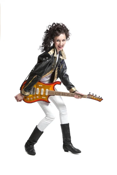 Girl  playing on electro guitar — Stock Photo, Image