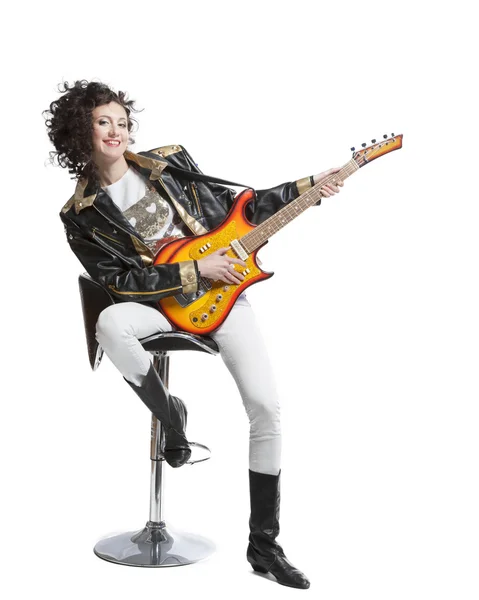 Girl  playing on electro guitar — Stock Photo, Image