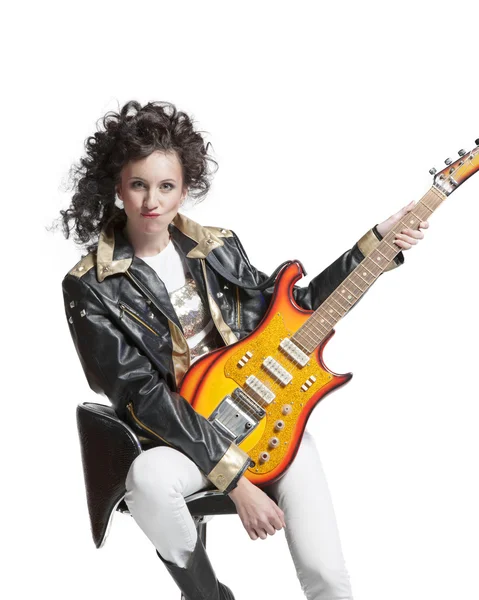 Girl  playing on electro guitar — Stock Photo, Image