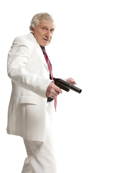 Elderly man with gun — Stock Photo, Image