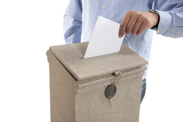 Man putting letter in mailbox — Stock Photo, Image