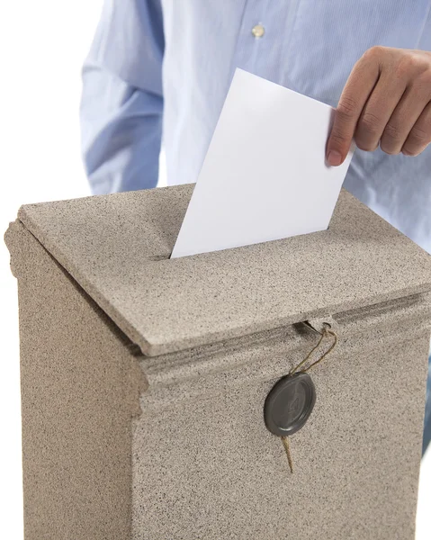 Man putting letter in mailbox — Stock Photo, Image