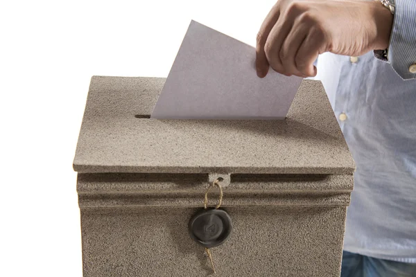 Man putting letter in mailbox — Stock Photo, Image