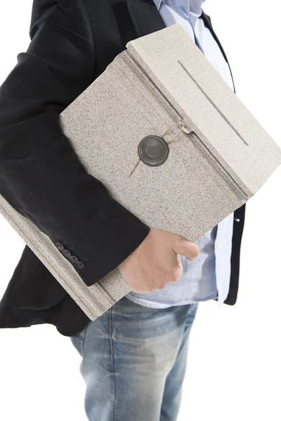 Man holding a postbox — Stock Photo, Image