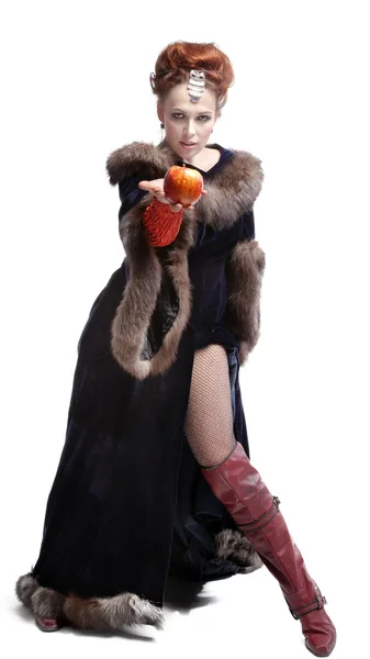 Kız cadı apple ile karakter — Stok fotoğraf