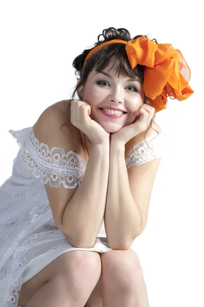 Woman with orange bow — Stock Photo, Image