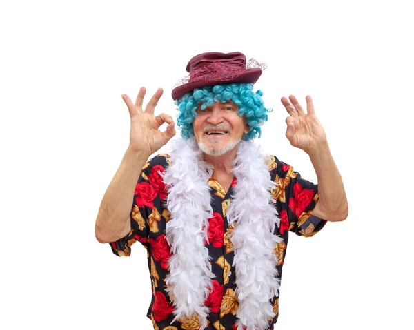 Веселый Экстравагантный Дедушка Парике Весело Развлекается Танцует Показывает Кей — стоковое фото