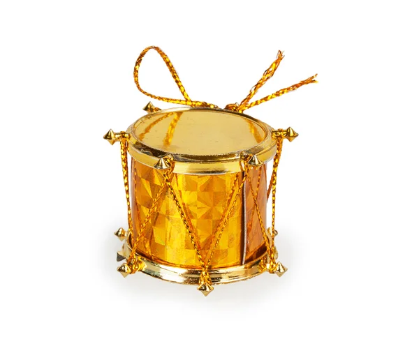 Giocattolo di Natale tamburo dorato — Foto Stock