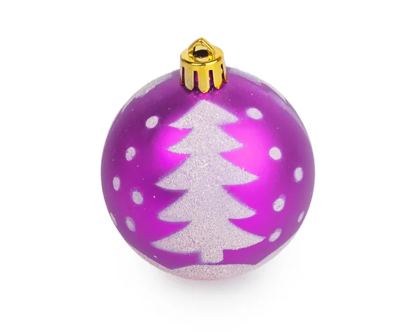 Purple Christmas ball with painted Christmas tree — Stock Photo, Image