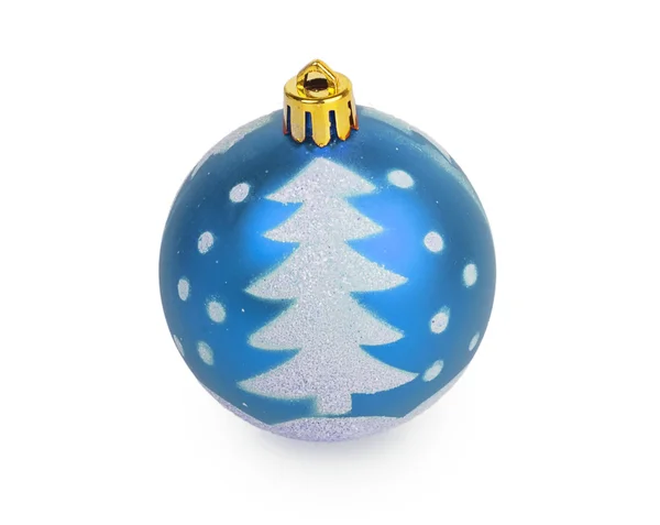 Blaue Weihnachtskugel mit bemaltem Weihnachtsbaum — Stockfoto