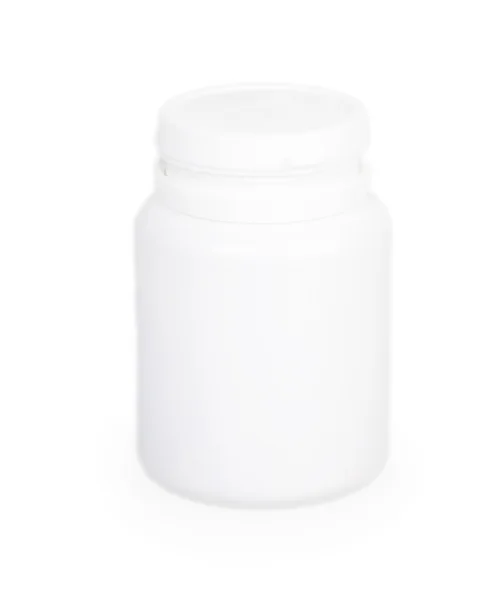 Close white plastic medical container for pills — Stock Photo, Image