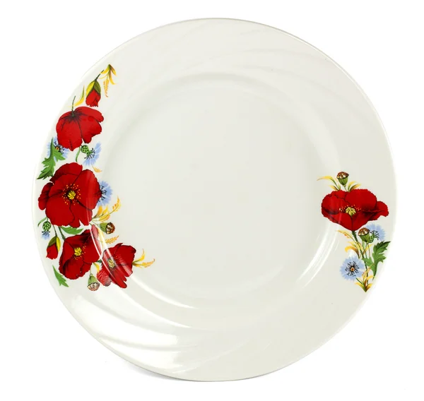 White plate with red poppies — Stock Photo, Image