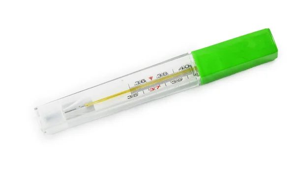 Glass mercury thermometer in case — Stock Photo, Image