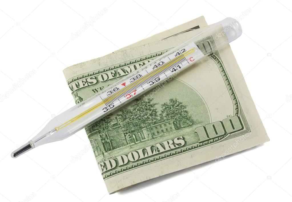 glass mercury thermometer and one hundred dollars