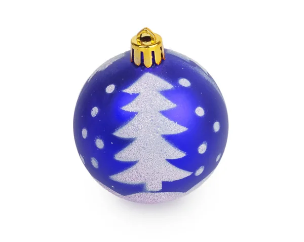 Blue Christmas ball with painted Christmas tree — Stock Photo, Image