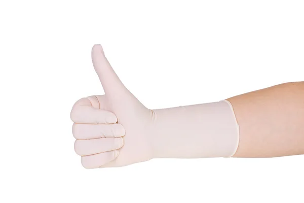 Doctor wearing white latex glove giving thumbs up sign — Stock Photo, Image