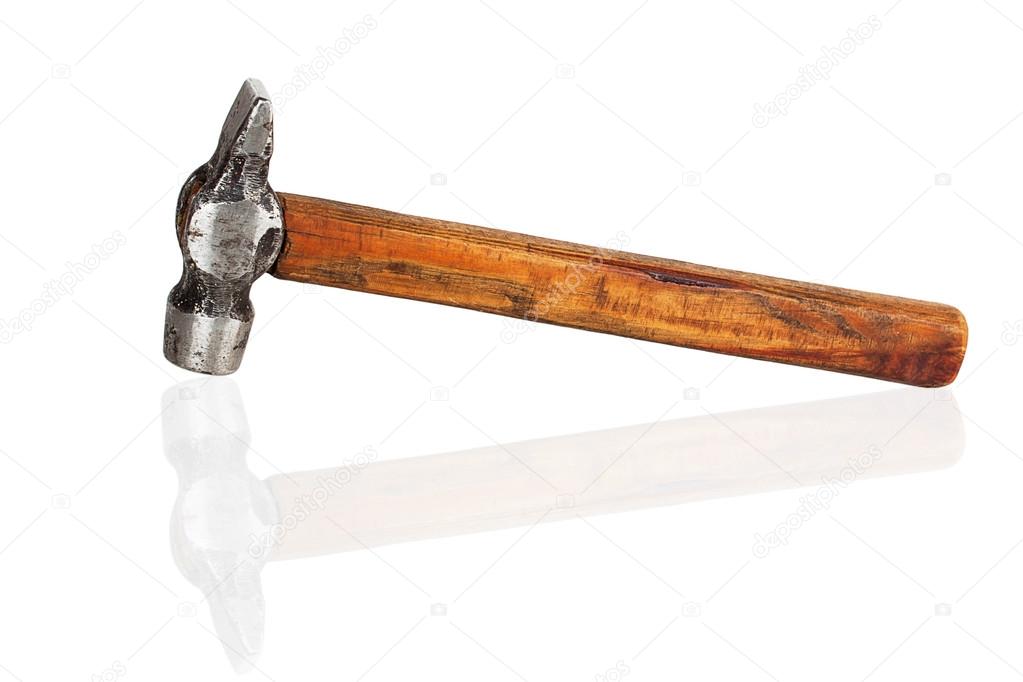 old hammer with wooden handle