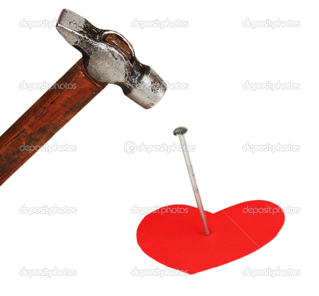 hobnail in a red heart and a hammer