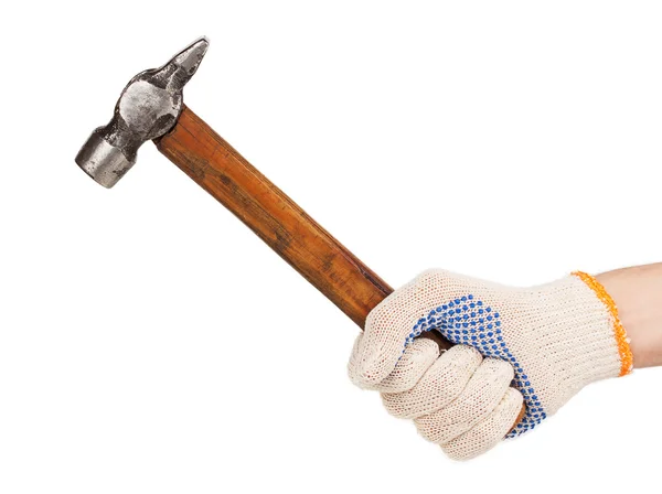 Working hand in glove holding a hammer — Stock Photo, Image