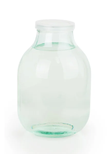 Closed lid three liter transparent glass jar filled with water — Stock Photo, Image