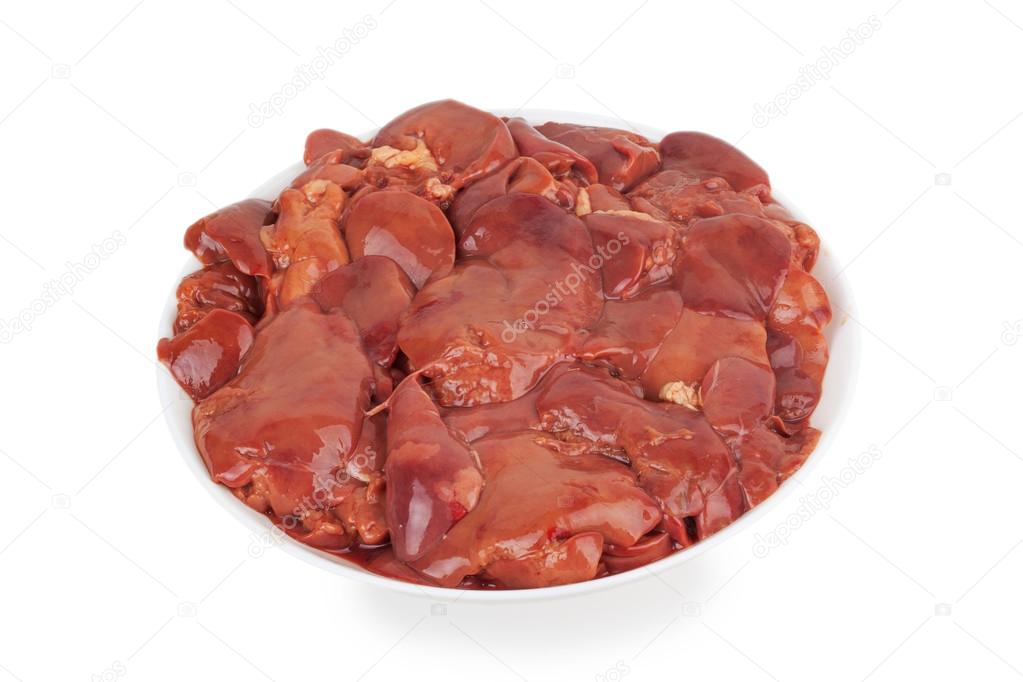 raw chicken livers on a plate