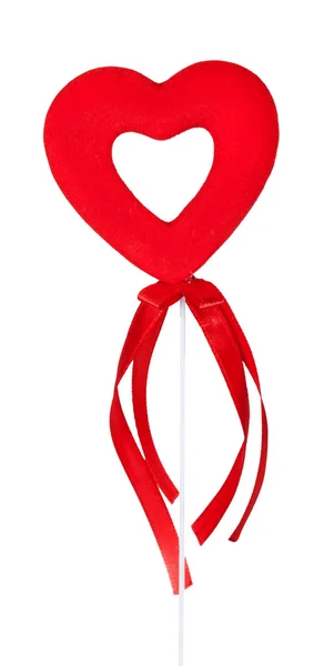 Coeur rouge sur un bâton avec des rubans rouges — Photo
