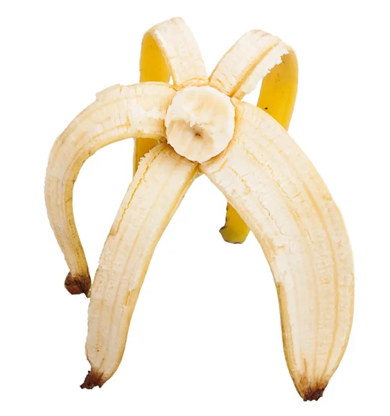 Half gepelde banaan — Stockfoto