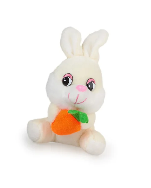 Beyaz peluş bunny havuç ile — Stok fotoğraf