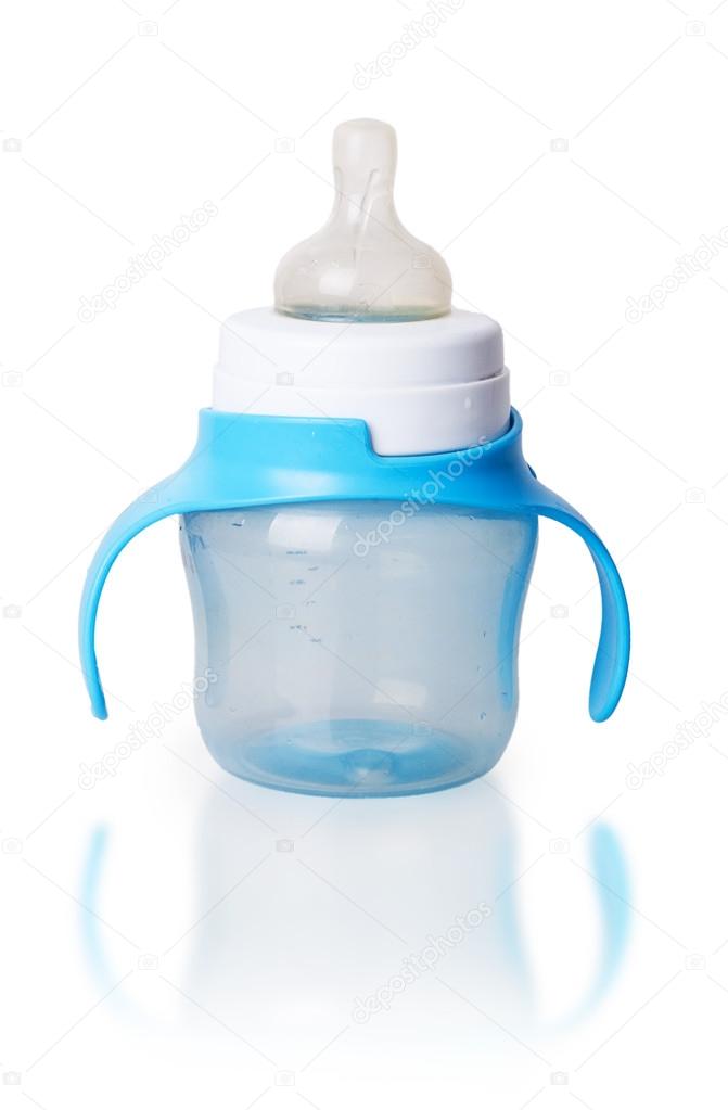 baby bottle with blue plastic handles