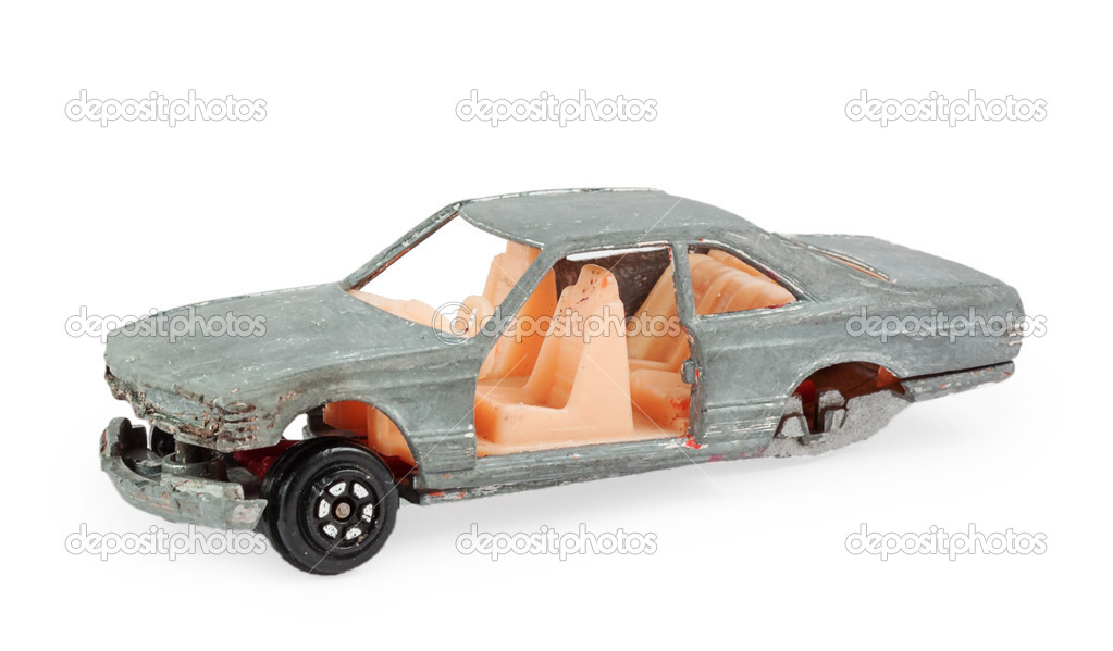 broken gray children's toy car model