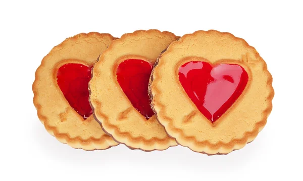 Tři soubory cookie se srdcem želé — Stock fotografie