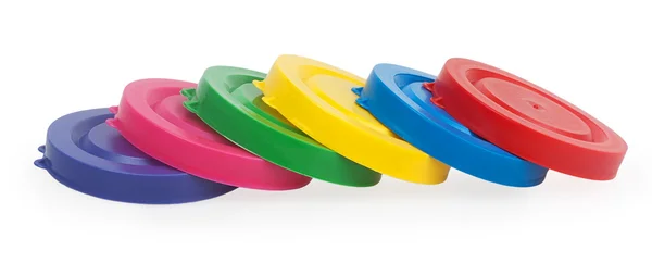 Coperchi in plastica colorata per barattoli — Foto Stock