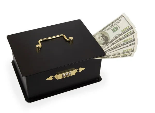 Black portable safe with dollars — Stock Photo, Image