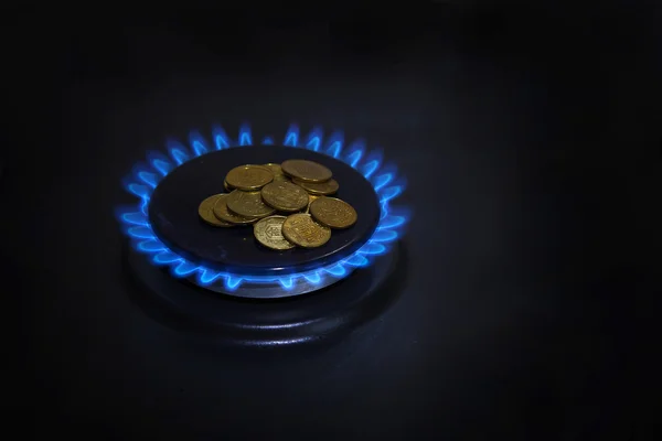 Blue flames of natural gas burning from a gas — Stock Photo, Image